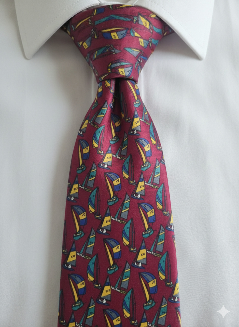 Vintage Bert Pulitzer red nautical sailing sail boat silk tie - 55"
